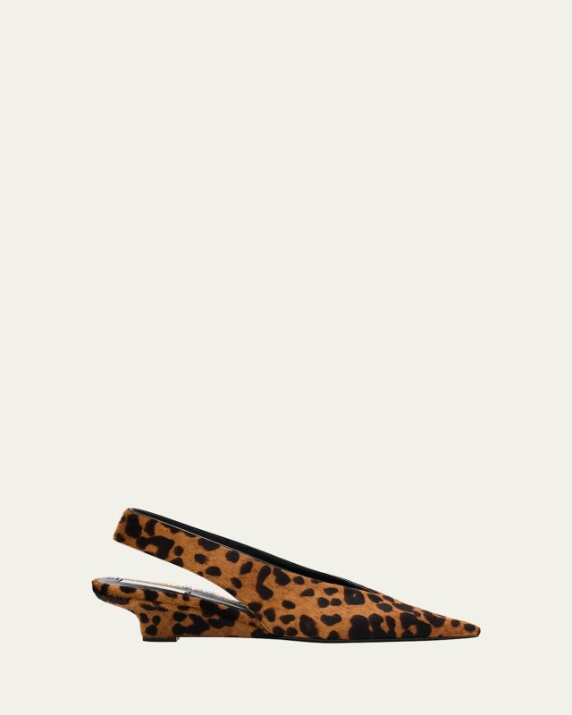 Leopard Pony Hair Slingback Wedge Pumps